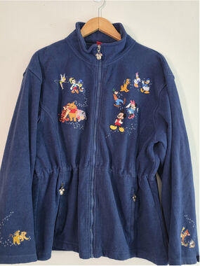Disney Bradford Exchange Fleece Jacket Navy Blue Embroidered Characters 2XL Rare